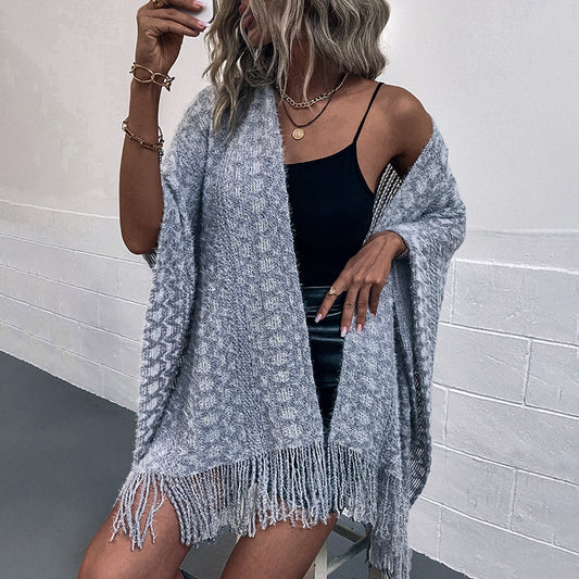 Polyester Yarn Crocheted Hollow Knitted Tassel Cape