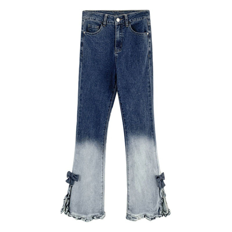 Women's Retro Slit Slightly Flared Gradient Jeans