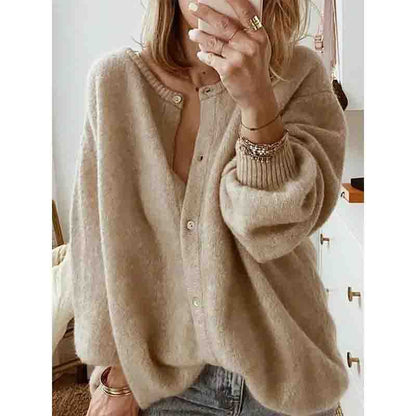 Long Sleeved Knitted Cardigan Sweater Lantern Sleeves