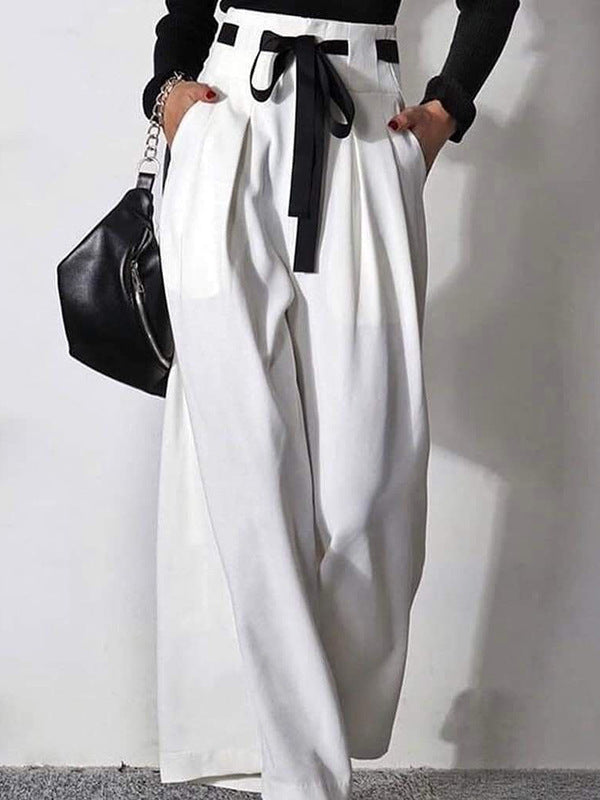 High Waist Loose Drawstring Pleated Trousers