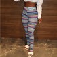 Ladies Color Striped Knit Hollow Jacquard Flared Pants