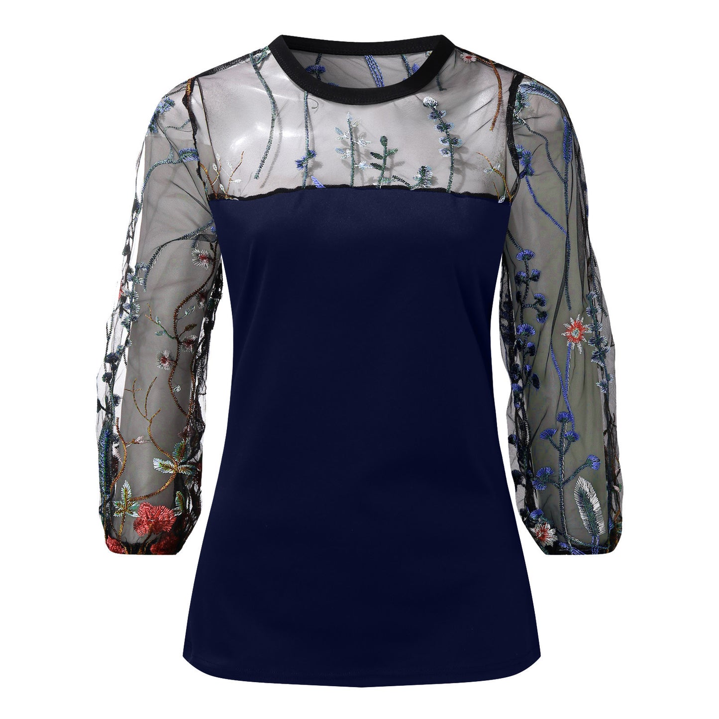 Women's Mesh Embroidered Long-sleeved T-shirt