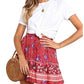 Bohemian Print Lace-up Pleated Ruffle Skirt