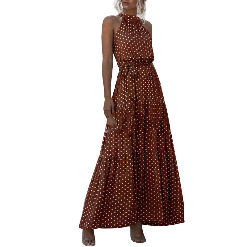 Bohemian Print Sleeveless Lace-Up Dress