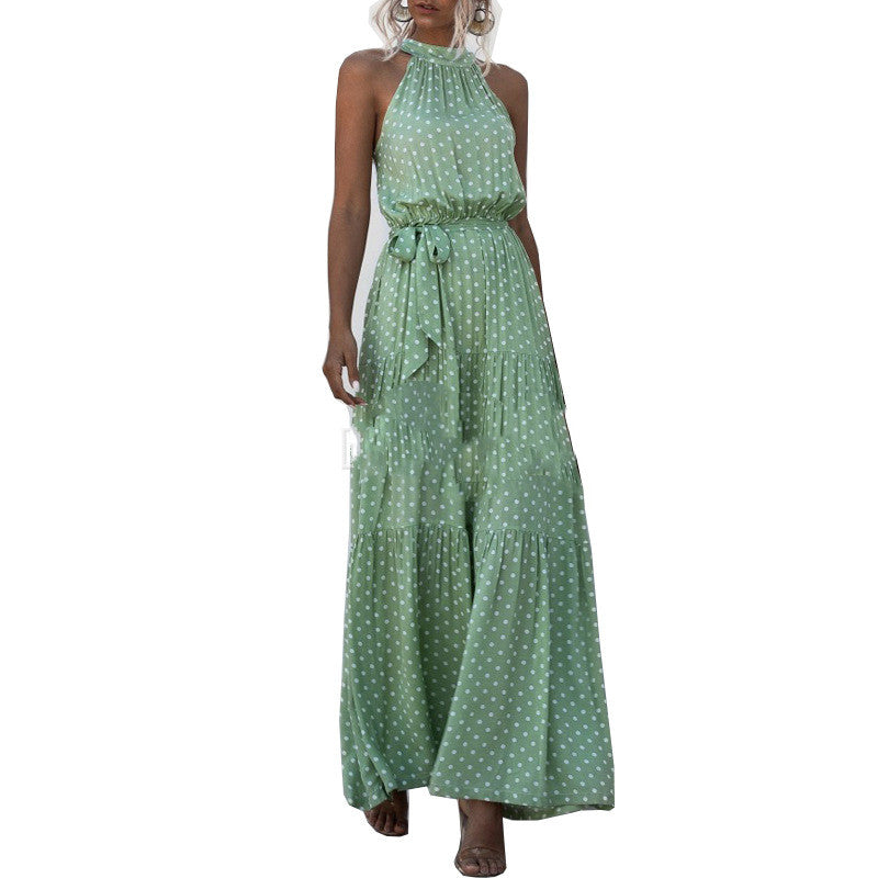 Bohemian Print Sleeveless Lace-Up Dress