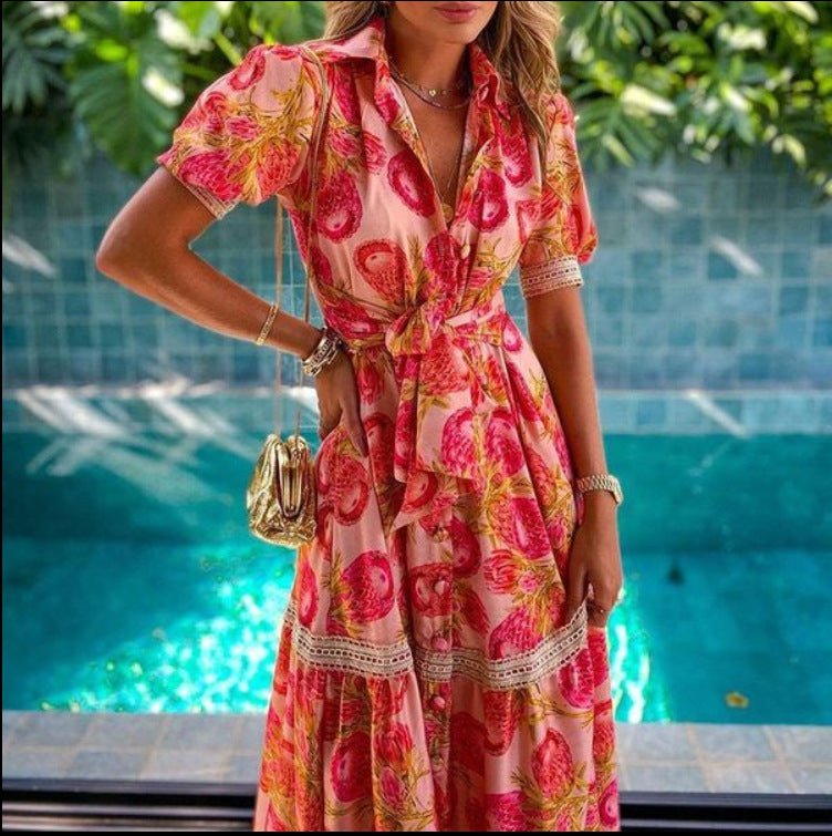 Short Sleeve Bohemian Long Printed Dress