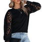 Fashionable Lace Stitching Hollow Sleeve Round Neck Sweater
