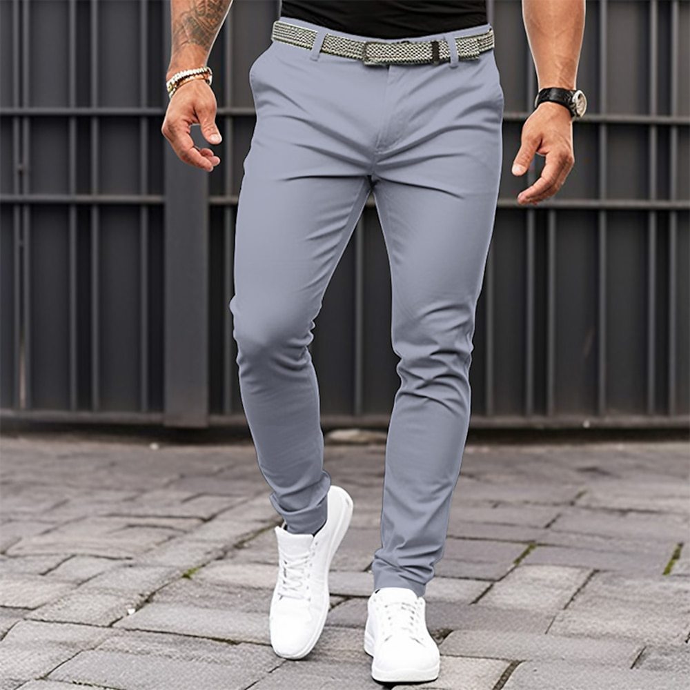 Men's Pure Color Tight Pocket Zipper Business Casual Slim-fitting Trousers