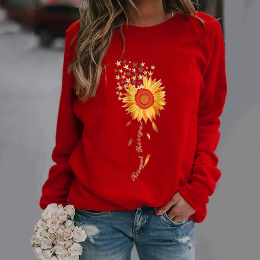 Sunflower Pattern Printing Long Sleeve Crew Neck Sweater