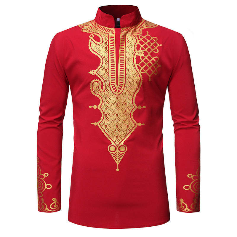 Men's Stand Collar Gilding Pattern Shirt