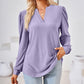 V-neck Jacquard Long Sleeve Loose-fitting T-shirt Top