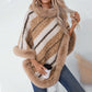 Cape Fur Collar Striped Knitted Shawl Sweater For Women