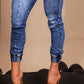 Women's Elastic Waist Lace Up Slim Fit Jeans