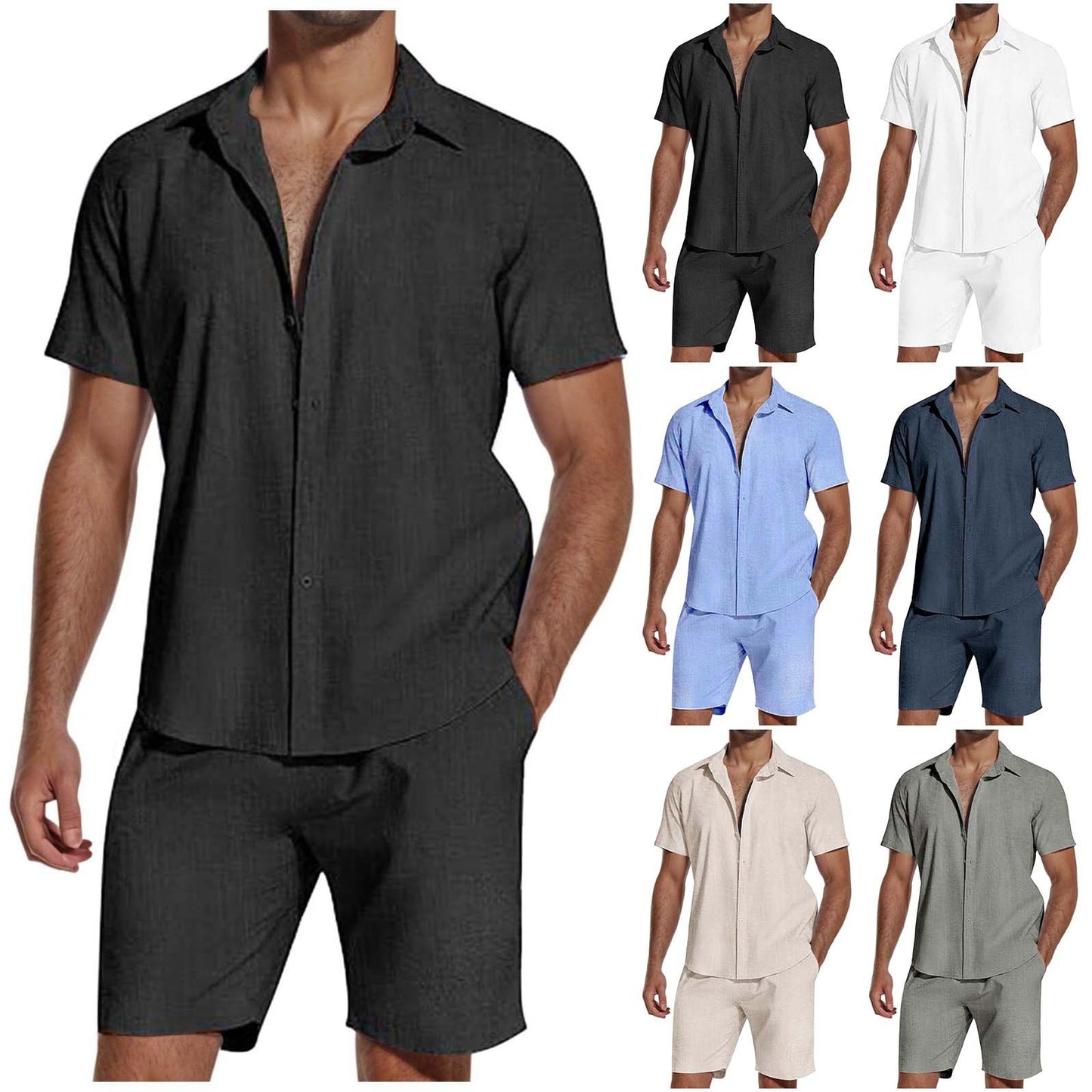 Men's Short Sleeve Lapel Linen Shirt