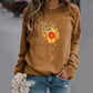 Sunflower Pattern Printing Long Sleeve Crew Neck Sweater