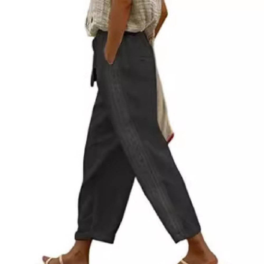 Casual Pants Elegant Cotton And Linen Cropped Pants