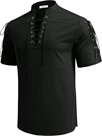 Beach Short Sleeve Lace-up V-neck Pirate Shirt