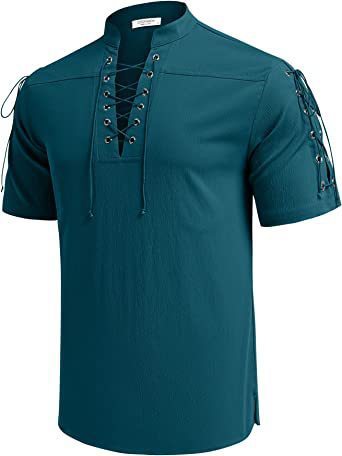 Beach Short Sleeve Lace-up V-neck Pirate Shirt