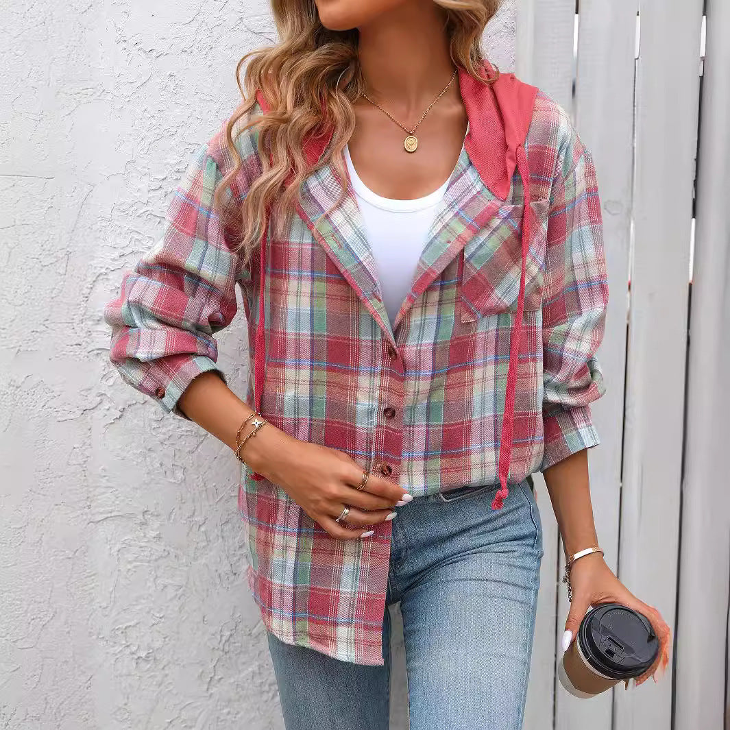 Women's Casual Fashion Loose Plaid Shirt