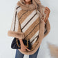 Cape Fur Collar Striped Knitted Shawl Sweater For Women