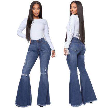 Women's Knee Hole Denim Flared Pants