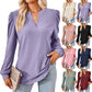 V-neck Jacquard Long Sleeve Loose-fitting T-shirt Top