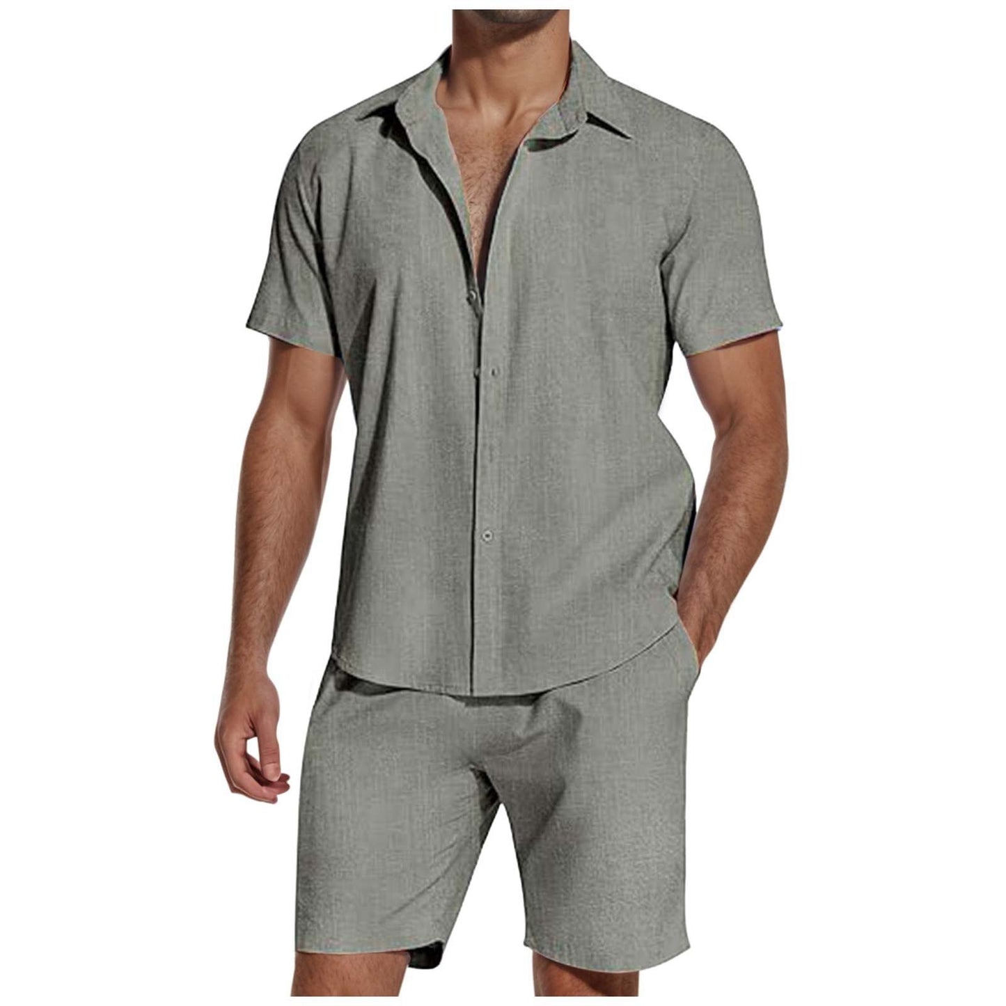 Men's Short Sleeve Lapel Linen Shirt