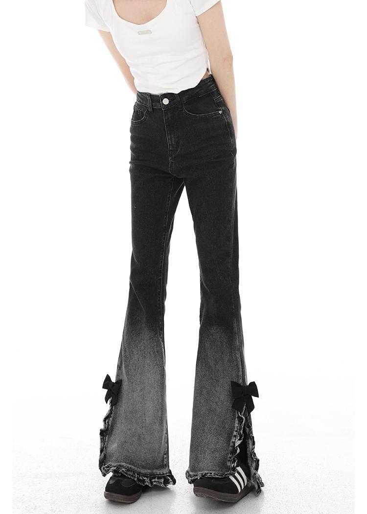 Women's Retro Slit Slightly Flared Gradient Jeans