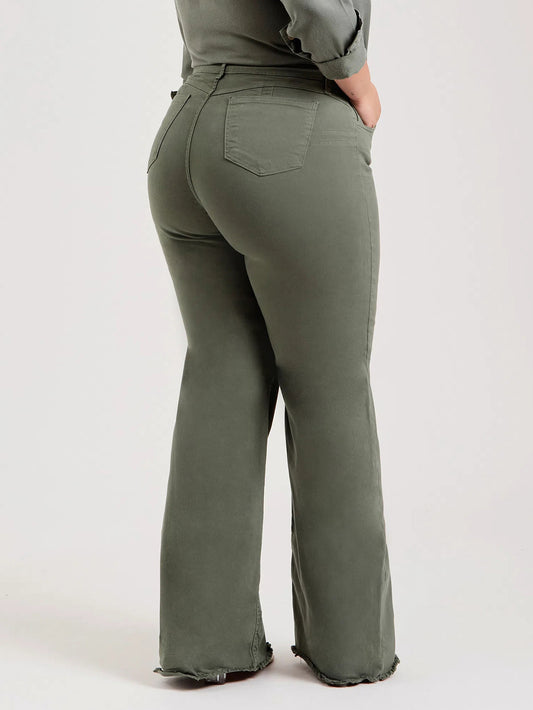 Slim Fit Stretch Fashion Solid Color Frayed Flared Pants