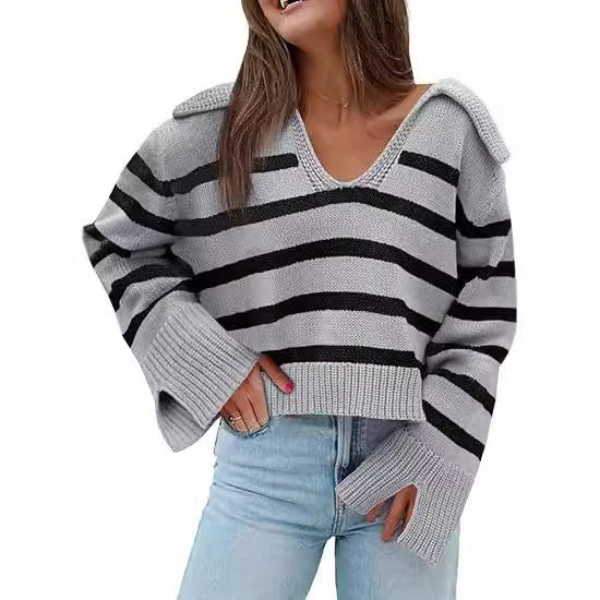 V-neck Large Lapel Short Knitted Women's Top