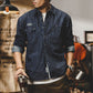 Heavy Striped Denim Shirt Men's Long Sleeve