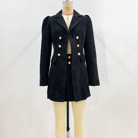 Solid Color Blazer Collar Coat Waist-slimming Dress Suit