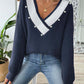 Women's Pearl Beaded Top Color Contrast Patchwork