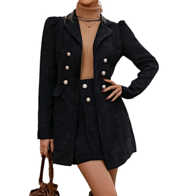 Solid Color Blazer Collar Coat Waist-slimming Dress Suit