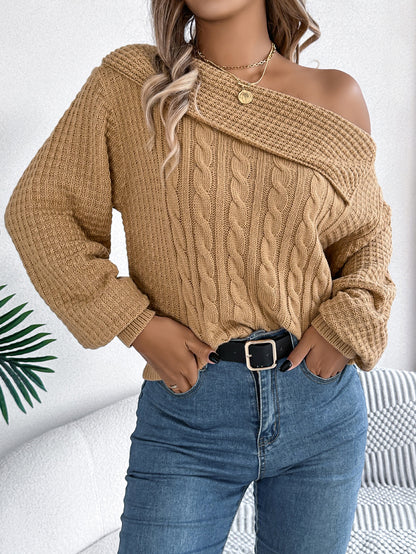 Lapel Off-the-shoulder Twist Long Sleeve Pullover