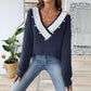 Women's Pearl Beaded Top Color Contrast Patchwork