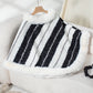 Cape Fur Collar Striped Knitted Shawl Sweater For Women