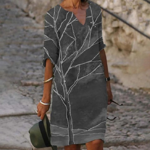 Summer Women's Printed Fashion V-neck Loose Plus Size Dress