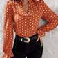 Chiffon Base Slim Fit Pullover Short Polka Dot Long Sleeve T-shirt