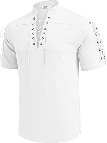 Beach Short Sleeve Lace-up V-neck Pirate Shirt