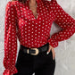 Chiffon Base Slim Fit Pullover Short Polka Dot Long Sleeve T-shirt