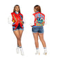 Ladies Fashion Printed Thread Color Matching Button Sports Jacket