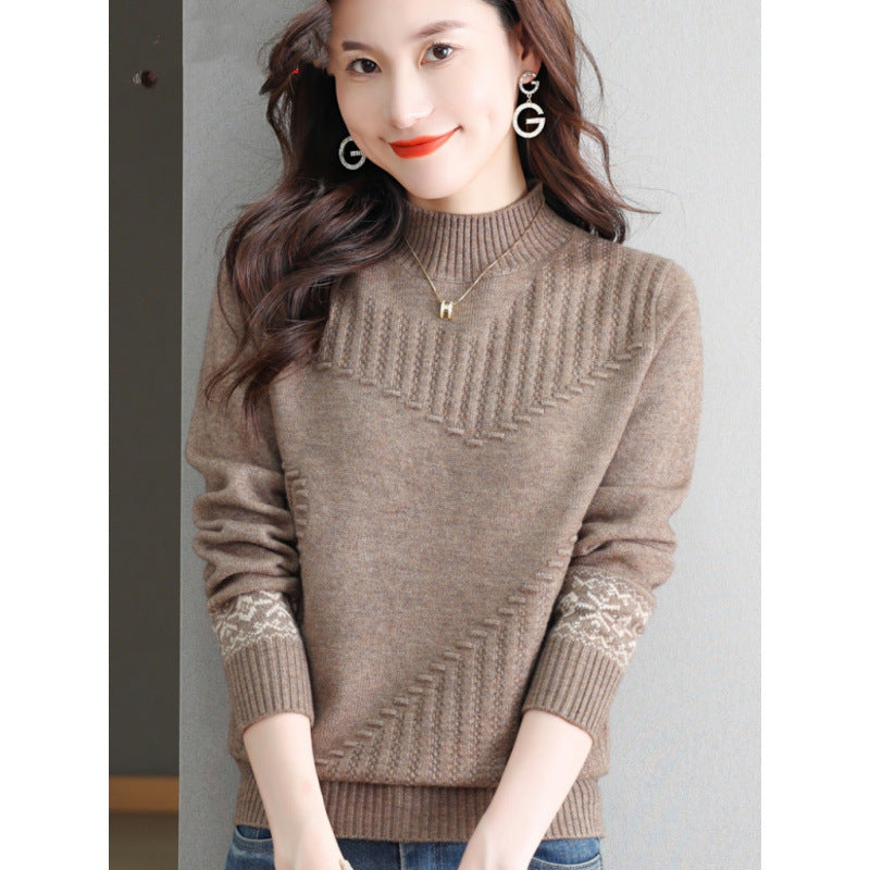 Half Turtleneck Brocade Sweater Loose