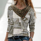 Printed Button Top V-neck Long Sleeve
