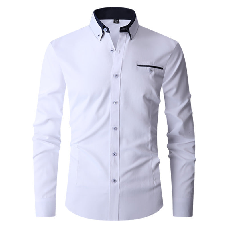 Faux Pocket Decorative Men's Long-sleeved Shirt European Size