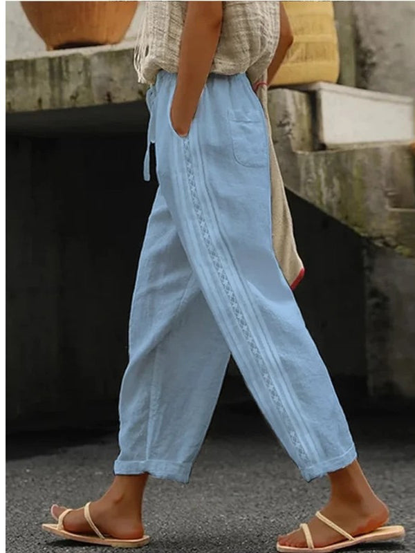 Casual Pants Elegant Cotton And Linen Cropped Pants