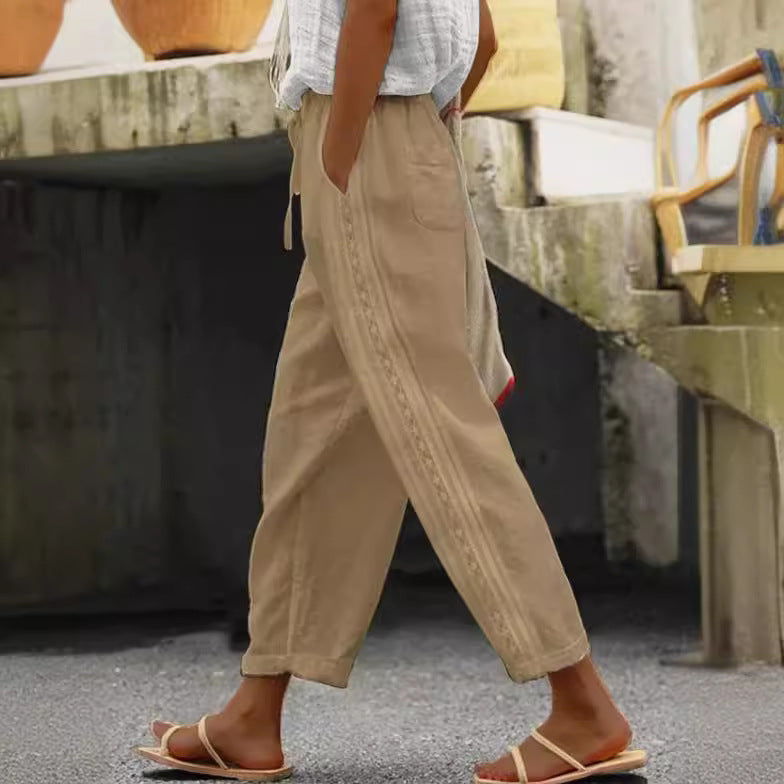 Casual Pants Elegant Cotton And Linen Cropped Pants