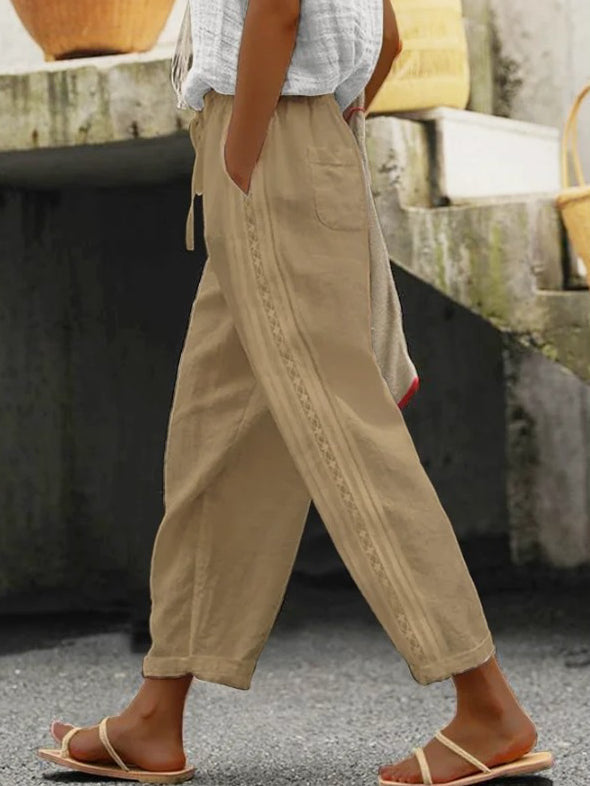 Casual Pants Elegant Cotton And Linen Cropped Pants