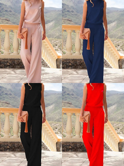 Solid Color Sleeveless Loose Jumpsuit