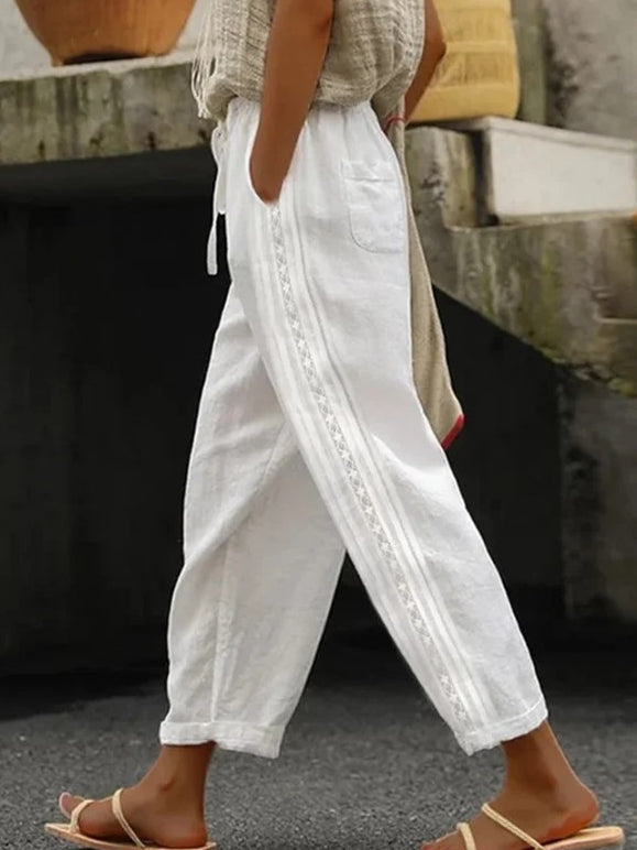 Casual Pants Elegant Cotton And Linen Cropped Pants